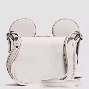 DISNEY X COACH Mickey Mouse Ears White Patricia Leather Saddle Crossbody Bag NWT